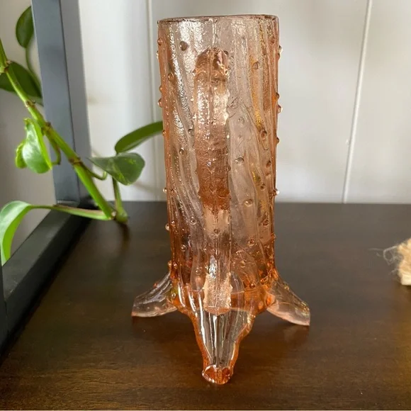 Antique Northwood LG Wright Pink Glass Town Tree Trunk Pump Creamer Vase Footed - Picture 7 of 9